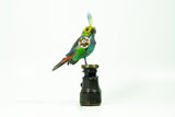 Mullanium - Steampunk Inspired Sculpture - Green & Purple Bird with Turned Head