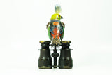Mullanium - Steampunk Inspired Sculpture - Green & Purple Bird with Turned Head