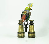 Mullanium - Steampunk Inspired Sculpture - Green & Purple Bird with Turned Head