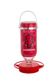 Hummer's Galore - 32 oz. Glass Hummingbird Feeder w/ UV Resistant Plastic Wrap - Arkansas Razorbacks