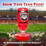 Hummer's Galore - 32 oz. Glass Hummingbird Feeder w/ UV Resistant Plastic Wrap - Georgia Bulldogs