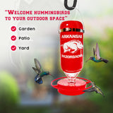 Hummer's Galore - 32 oz. Glass Hummingbird Feeder w/ UV Resistant Plastic Wrap - Arkansas Razorbacks