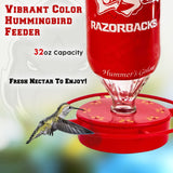 Hummer's Galore - 32 oz. Glass Hummingbird Feeder w/ UV Resistant Plastic Wrap - Arkansas Razorbacks
