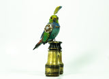 Mullanium - Steampunk Inspired Sculpture - Green & Purple Bird with Turned Head
