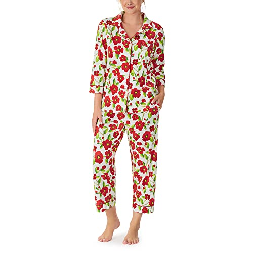BedHead - 3/4 Sleeve Crop Stretch Jersey PJ Set - Red Camellia - Extra Small