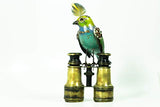 Mullanium - Steampunk Inspired Sculpture - Green & Purple Bird with Turned Head