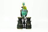 Mullanium - Steampunk Inspired Sculpture - Green & Purple Bird with Turned Head