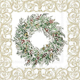 Boston International - 3-Ply 5" Cocktail Napkins - Holiday Berry Wreath