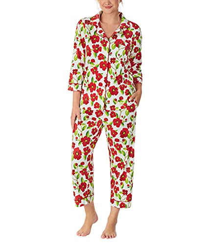 BedHead - 3/4 Sleeve Cropped Woven Cotton PJ Set - Red Camellia - Large