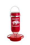 Hummer's Galore - 32 oz. Glass Hummingbird Feeder w/ UV Resistant Plastic Wrap - Arkansas Razorbacks