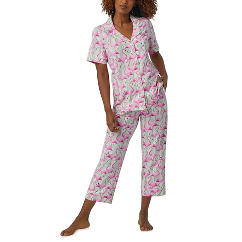 BedHead - S/S Stretch Jersey Cropped PJ Set - Flamingo Bay - Large (12-14)