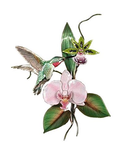 Bovano - Wall Sculpture - Broad Tailed Hummingbird w/ Pink Orchid