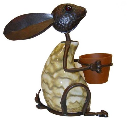 Green Piece Wire Art - Outdoor Garden Sculpture - Bunny Rabbit with Pot