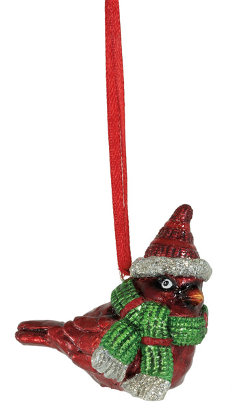 Boston International - Christmas Tree Ornament - Cardinal  w/ Green Scarf