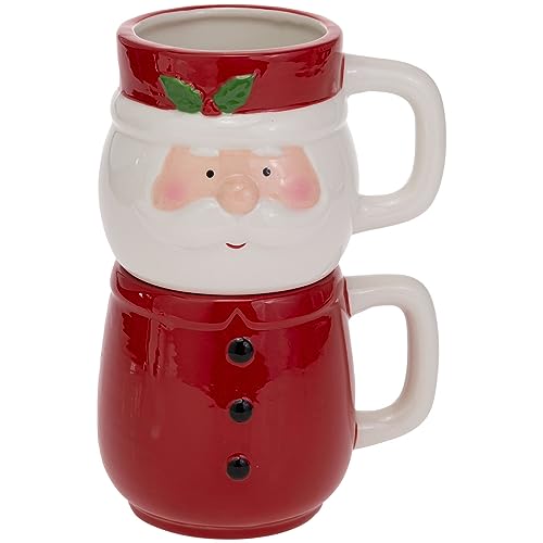 Boston International - 14oz. Ceramic Mug Stack - Festive Santa Duo
