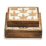 Two's Company - Hand-Carved Mango Wood Boxes - Leaf Design - Set of 2