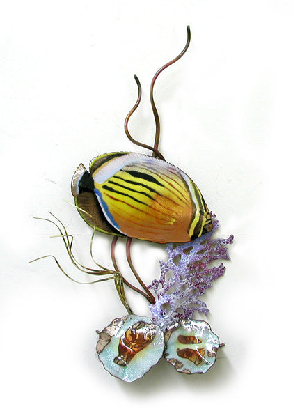 Bovano - Wall Sculpture - Single Blackfish Butterflyfish in Coral