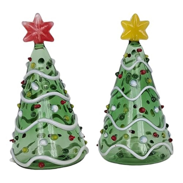 Gift Essential - Blown Glass Salt & Pepper Set - Green Christmas Trees