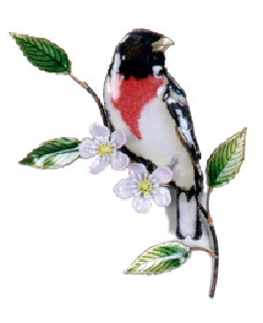Bovano - Wall Sculpture - Grosbeak-Rose Breasted on Apple Blossom