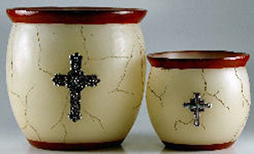 Encore - Tealight Holders - Spiritual Harvest - Crackled w/Cross - Set of 2