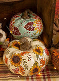 Boston International - Large Carved Pumpkin - Sunflowers on Cream