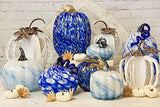 Boston International - Large Glass Pumpkin - Blue & Gold Swirl