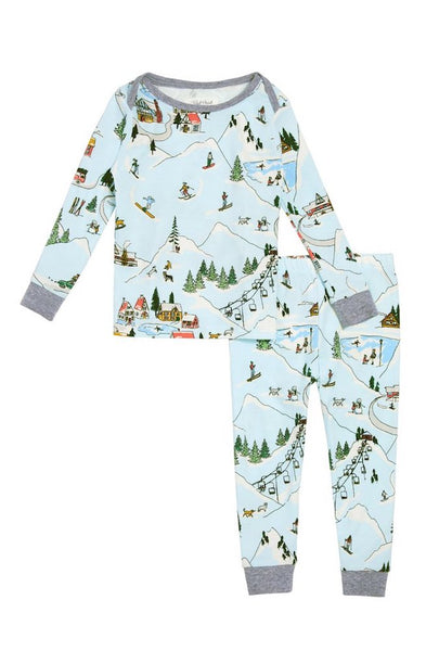 BedHead - Infant Long Sleeve Jersey PJ Set - Blue Ski Village - 3-6
