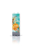FLATYZ Handmade Flat Candle - Fall Pumpkins On Turquoise | Hand Painted, Unscented Decorative Candles | Drip-Resistant & Smoke-Free 2 Wick Candle for Home & Room Decor | Steel Stand Included