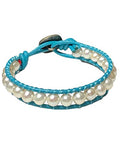 Pearlhill - 7mm - Woven Bracelet - Turquoise Leather & White Pearl