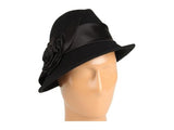 San Diego Hat Company - Women's - Fedora - Black Wool Felt Hat w/ Satin Flower