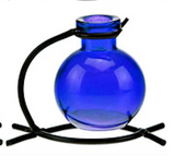 Couronne - 3.5" Casablanca Glass Vase & Metal Stand - Cobalt