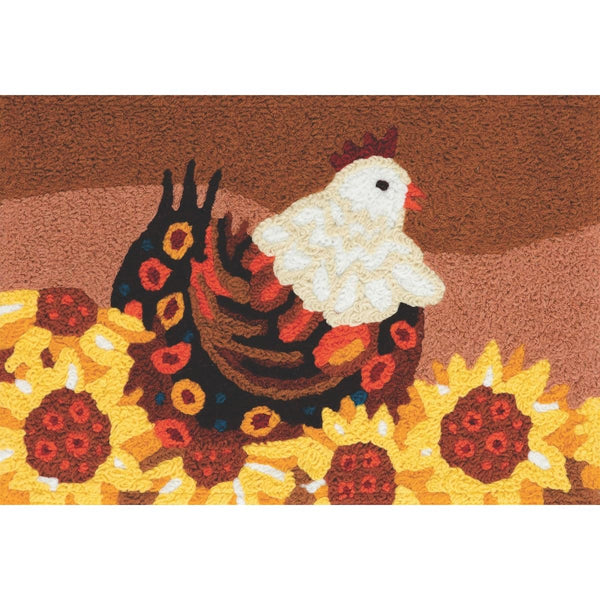 Jellybean - 30x20 Indoor/Outdoor Accent Rug - Plucky Chicken in Sunflowers