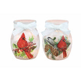 Stony Creek - 4" Frosted Lighted Jar w/ Ribbon - Birds of Winter Cardinal