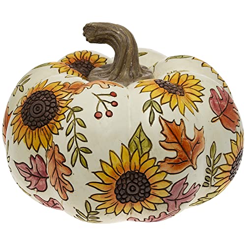 Boston International - Large Carved Pumpkin - Sunflowers on Cream