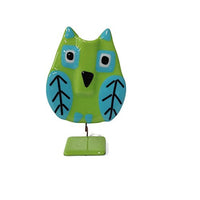 Glass Fire - Fused Glass Bobbling Owl - Small - Green & Lt Blue