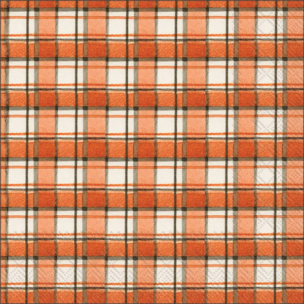 Boston International - 3-Ply 6.5" Lunch Napkins 20 Count - Orange & Grey Plaid