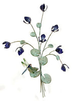 Bovano - Wall Sculpture -  Large Blue Flowers with Dragonfly