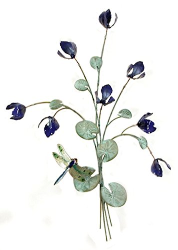 Bovano - Wall Sculpture -  Large Blue Flowers with Dragonfly
