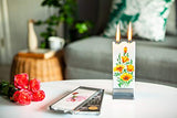 Flatyz - Twin Wick Flat Candle - Abstract, White Dandelion