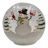 GC - Snowman w/ Cardinals - 6" LED Lighted Crackle Glass Globe