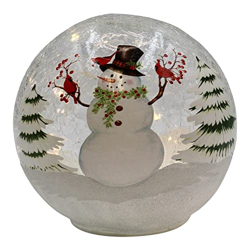 GC - Snowman w/ Cardinals - 6" LED Lighted Crackle Glass Globe