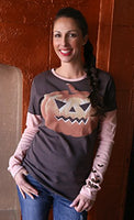 Green 3 - Women's Long Sleeve T-Shirt - Pumpkin Bat 2 Double-Up - Medium - Brown