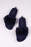 PRETTY YOU London Women's Indoor/Outdoor, Hard soled Slider Slipper with cushioned insole and soft material upper, tassle detail - Albany in Navy
