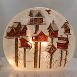 Stony Creek - Frosted Glass - 10" Round Lighted - Red Birdhouses