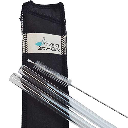 Drinking Straws.Glass - Double Glass Straw Set -  9.5mm x 8" - Black Case