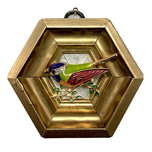 Museum Bees - Gilt Frame w/ Enameled Bird on Mother of Pearl - 3"