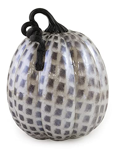 Boston International - Large Glass Pumpkin - 
 Black & White Check