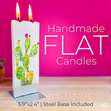 FLATYZ Handmade Flat Candle - Fall Pumpkins On Turquoise | Hand Painted, Unscented Decorative Candles | Drip-Resistant & Smoke-Free 2 Wick Candle for Home & Room Decor | Steel Stand Included