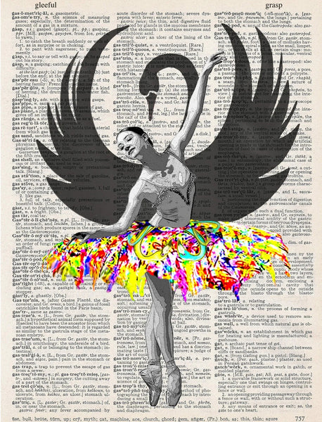 ArtNWordz -  Vintage Recycled Dictionary Print - Swan Ballet