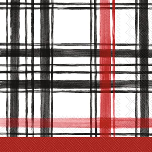 Boston International - 3-Ply 6.5" Lunch Napkins - Boston Plaid - Red